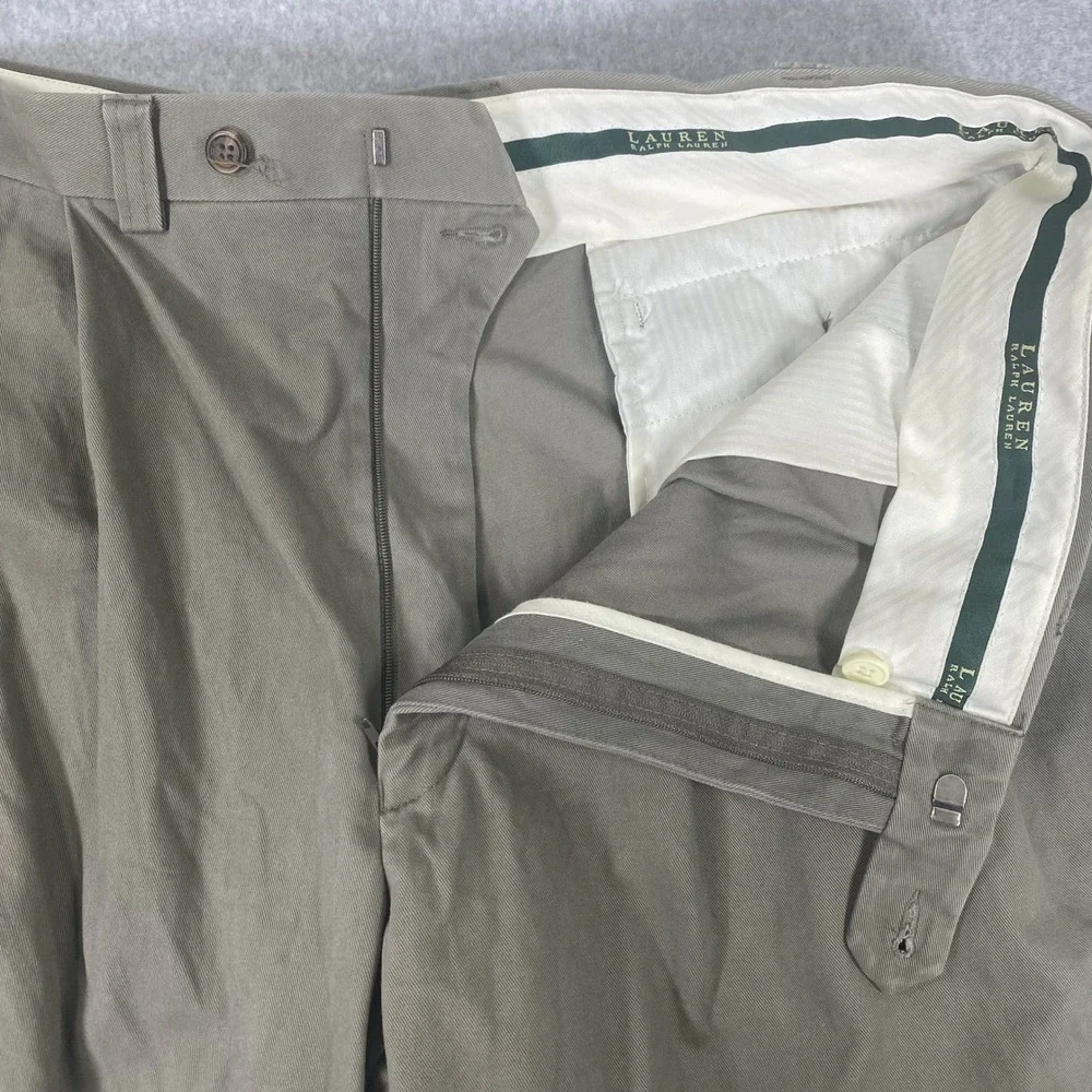 Lauren Ralph Lauren Dress Pants Mens 38x32 Olive Taupe Pleated Cuffed Cotton
